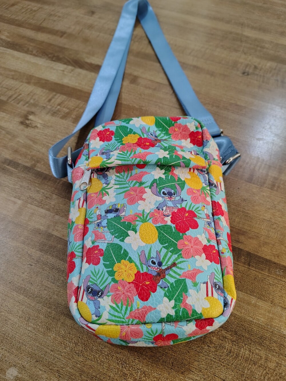 Buckle Down Disney Floral Lilo & Stitch Crossbody Bag in Light Blue Multicolor